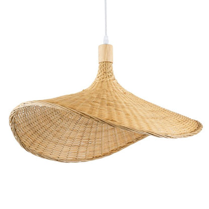 Straw Hat Bamboo Woven Pendant Light – Handmade Rattan Ceiling Lamp