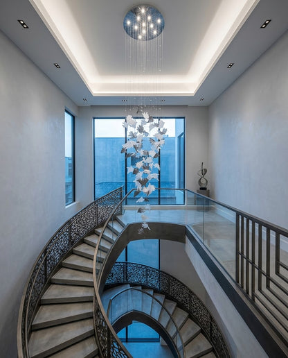 Modern 3M Drooping Leaf Glass Chandelier – Dual Tone Gray & Frosted Ceiling Light