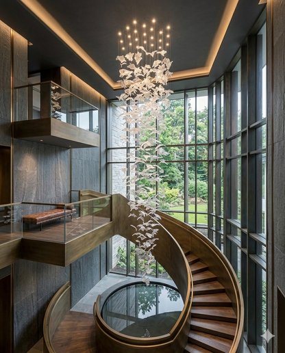 3m High Ceiling Chandelier for Stairwell Custom Glass Leaf Chandelier