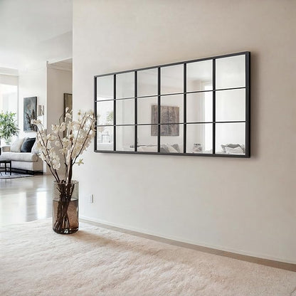 Modern Window Grid Wall/stand Mirror – Black Metal Frame Decorative Mirror