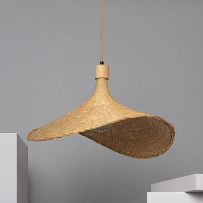 Straw Hat Bamboo Woven Pendant Light – Handmade Rattan Ceiling Lamp
