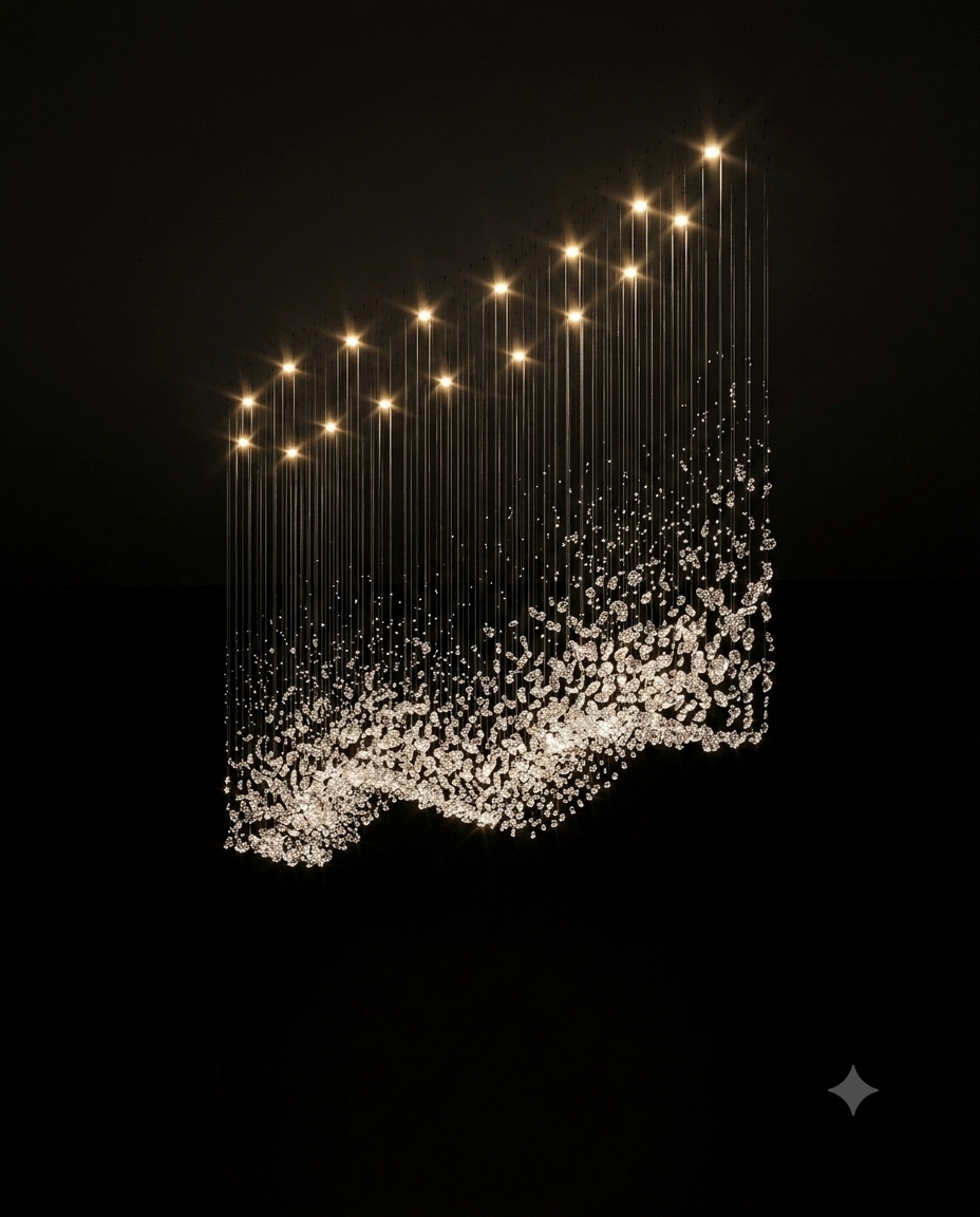 Custom 2M Wave K9 Crystal Chandelier | Modern Suspension Light