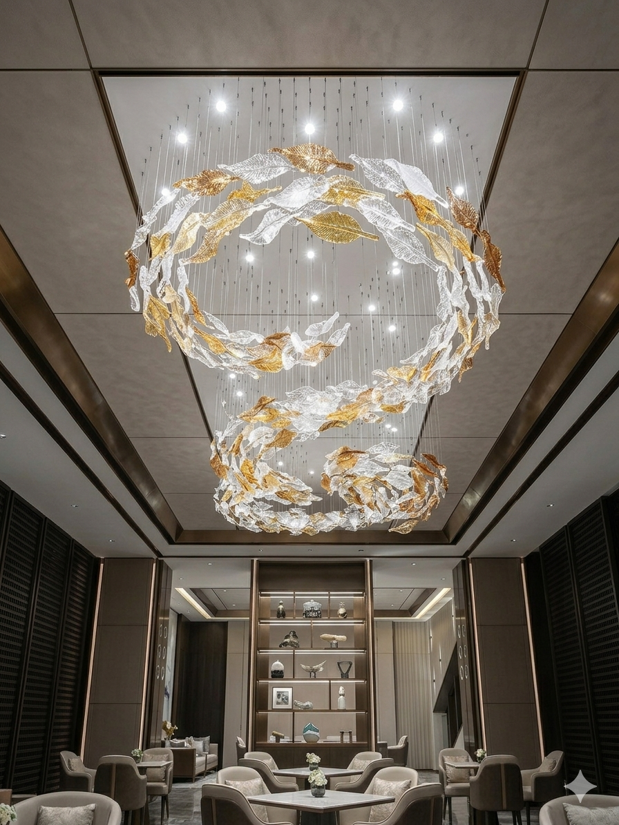 Custom Ocean Waves  5-Meter Long Glass Installation - Dark Orange to White Gradient
