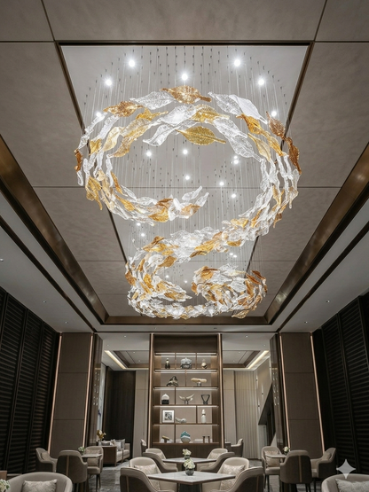 Custom Ocean Waves  5-Meter Long Glass Installation - Dark Orange to White Gradient