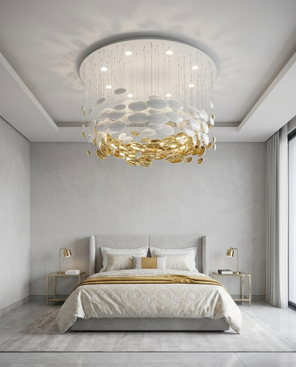 Modern Luxury Glass Chandelier - White & Gold Custom Round Pendant Light (1M x 80cm)