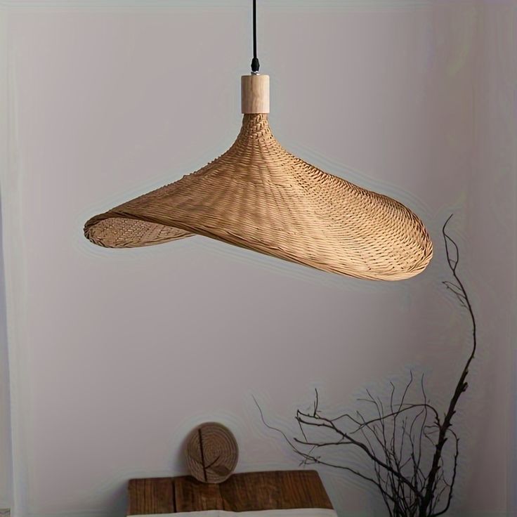 Straw Hat Bamboo Woven Pendant Light – Handmade Rattan Ceiling Lamp