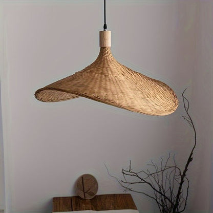 Straw Hat Bamboo Woven Pendant Light – Handmade Rattan Ceiling Lamp