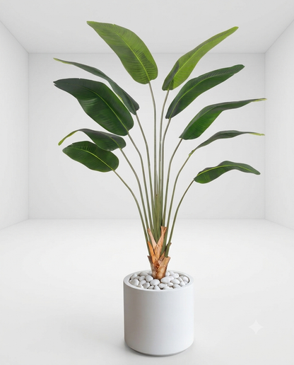 2M Waterproof Artificial Butterfly Banana Tree - White Ceramic Pot