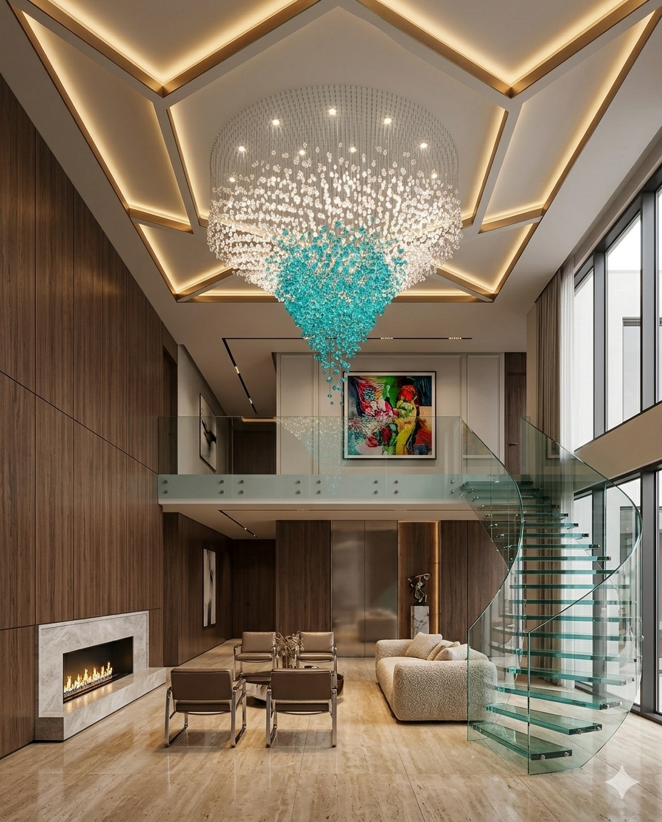 Luxury White & Teal Blue Crystal Chandelier – Custom Oval Drop Hanging Light