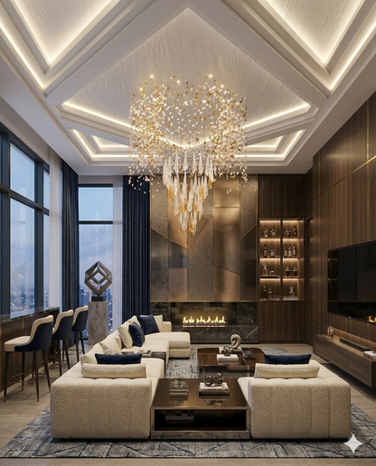 The Aurelia Waterfall Chandelier – 1.2m Drop Round Stone & Glass Pendant Light