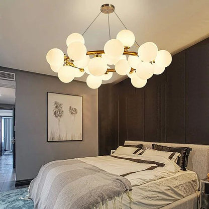 Golden 20‑Light Round Chandelier – Luxe Glass Globe Ceiling Fixture