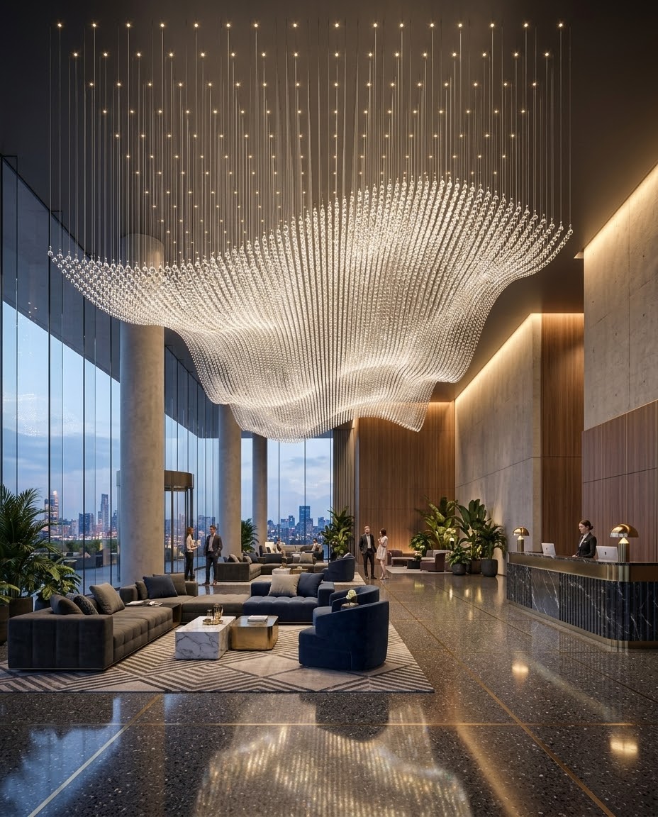 The Sculptural Wave: Grand White Stone Chandelier