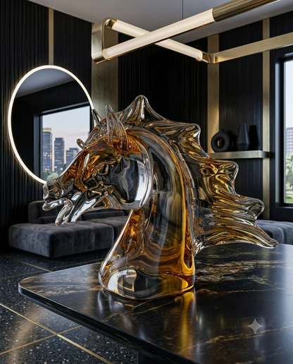 Crystal Horse Sculpture, Luxury Corporate Gift, Expensive Gift, Limited Edition Decor, Amber Crystal Art.