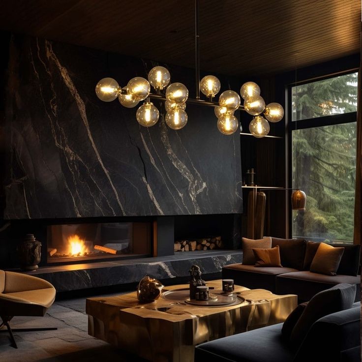 Modern Linear 16-Light Polished Black Beaded Chandelier