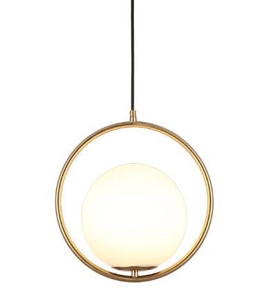 Modern 1-Light Glass Globe Pendant Light – Brushed Brass & Frosted White Minimalist Hanging Lamp
