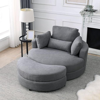 Royal Nest 130cm Oversized Barrel Lounge Chair with Storage Ottoman & 4 Pillows