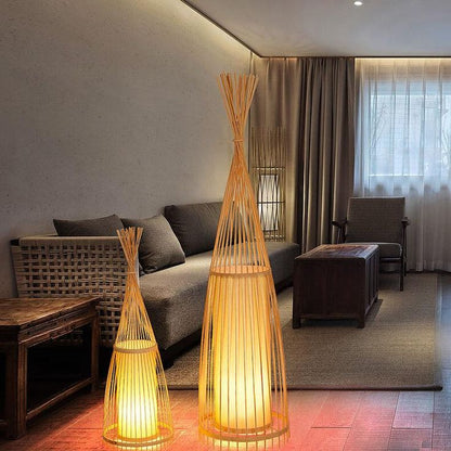 Handcrafted Bamboo Tapered Floor Lamp – Warm Ambient Light for Bedroom & Living Room Decor