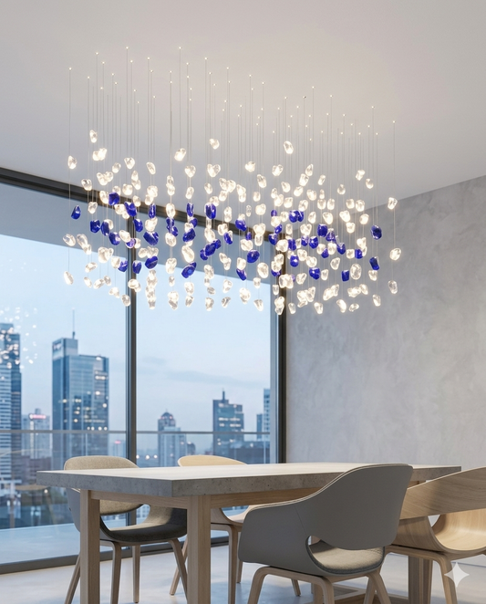 Custom 1M Blue and White Stone Chandelier – Modern Luxury Ceiling Pendant Light