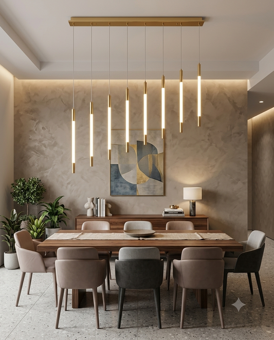 Modern Minimalist 9-Light Rectangular Linear Chandelier for Dining Table – Rose Gold / Warm White (3000K, 120cm, 45W)