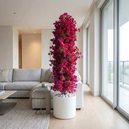 Luxurious 250cm Artificial Pink Flowering Tree in White Pot | Modern Indoor & Balcony Decor