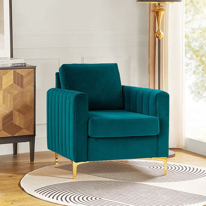 Modern Velvet Tufted Club Chair – Glam Accent Armchair with Gold Metal Legs