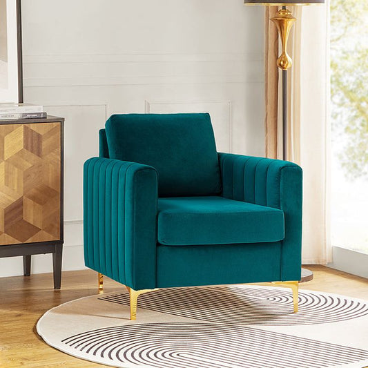 Modern Velvet Tufted Club Chair – Glam Accent Armchair with Gold Metal Legs