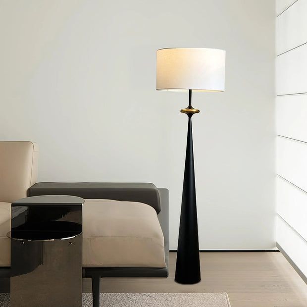 Modern Cone Base Floor Lamp – 150 cm Tall Decorative Living Room Standing Light with Fabric Shade