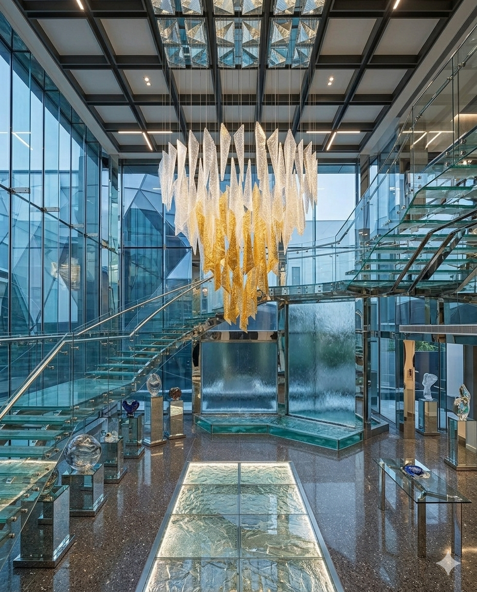 Modern 1M Round Ice Shard Glass Chandelier - Luxury Orange & Clear Custom Chandelier