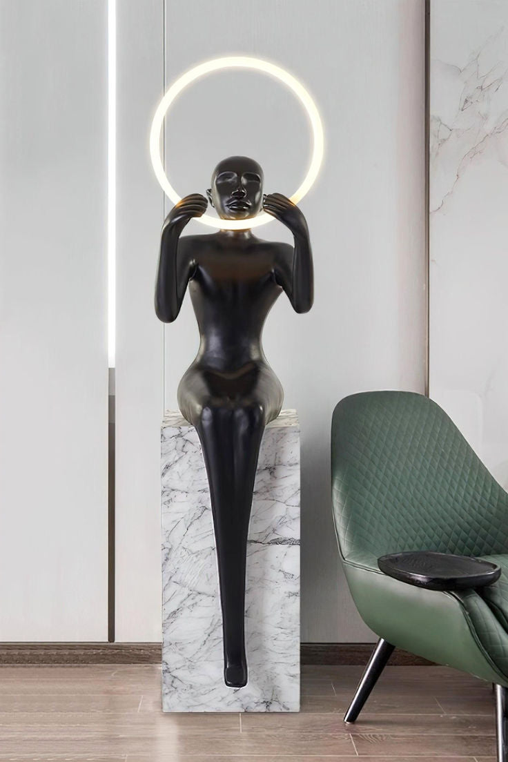 Lovera Marble Base LED Floor Lamp – Black Resin Shade Standing Light for Living Room, Home Decor & Luxury Interiors