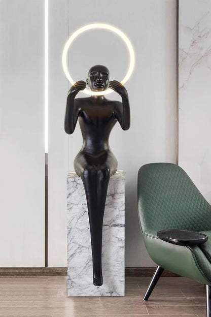 Lovera Marble Base LED Floor Lamp – Black Resin Shade Standing Light for Living Room, Home Decor & Luxury Interiors