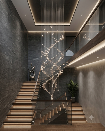 Luxury 5-Meter Clear Leaf Tornado Chandelier for Double-Height Ceilings
