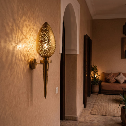 Moroccan Gold Brass Wall Light | Antique Sconce Decor