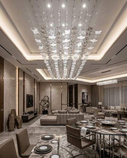 Monarch 3M Custom Glass Chandelier – Luxury Silver, Clear & White Rectangular Pendant Light