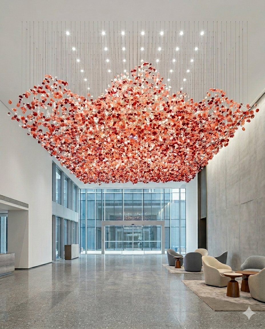 Majestic 5m x 3m Custom Red, Pink & White Stone Chandelier for Grand Spaces