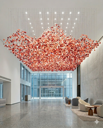 Majestic 5m x 3m Custom Red, Pink & White Stone Chandelier for Grand Spaces