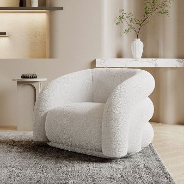 Modern Curved Accent Lounge Chair – Luxury Fabric Armchair for Living Room