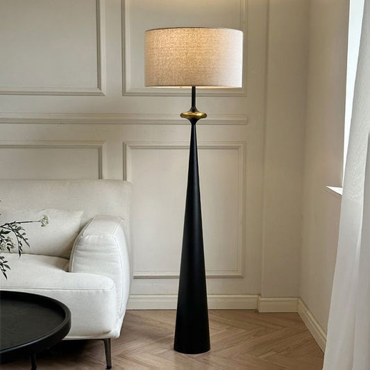 Modern Cone Base Floor Lamp – 150 cm Tall Decorative Living Room Standing Light with Fabric Shade