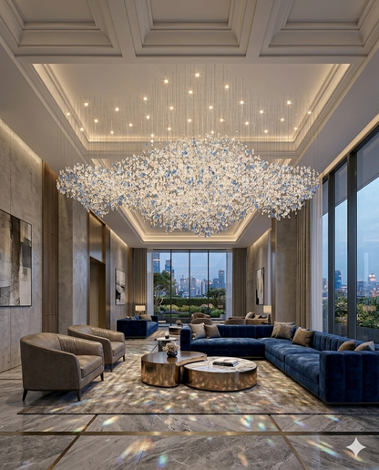 Custom 2M Modern Blue and White Stone Chandelier – Luxury Floating Cloud Design Light