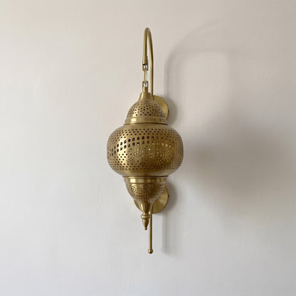 Vintage Moroccan Gold Stainless Steel Wall Light – Perforated Shadow Lantern Sconce