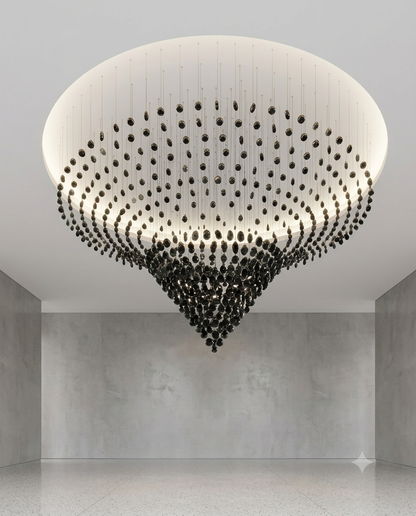 Custom Inverted Cone Black Stone Chandelier – Modern Statement Light