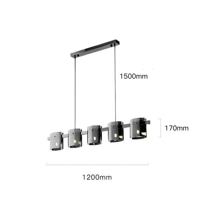 Modern 5-Light Linear Pendant Light – Black Metal Smoked Glass Kitchen Island Dining Lamp
