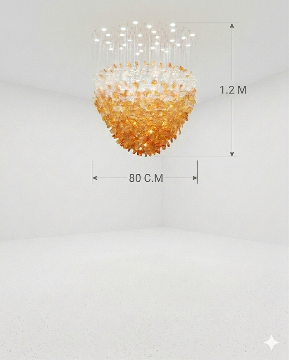 Custom Orange & White Modern Hanging Light for Hallway, Staircase & High Ceiling Interior