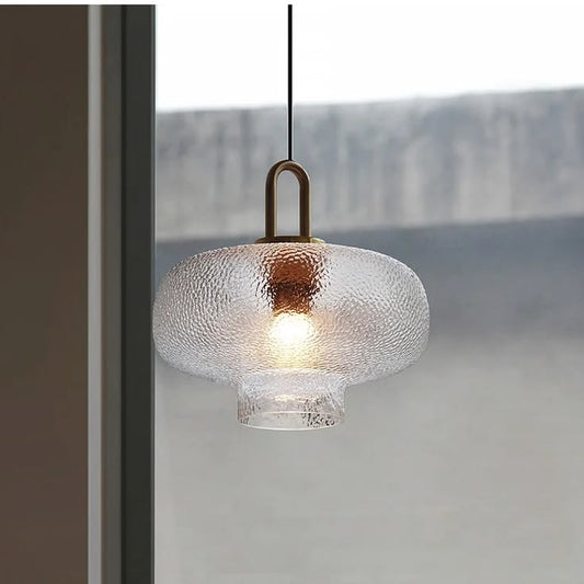 Modern Textured Glass Pendant Light – Gold Hanging Ceiling Lamp