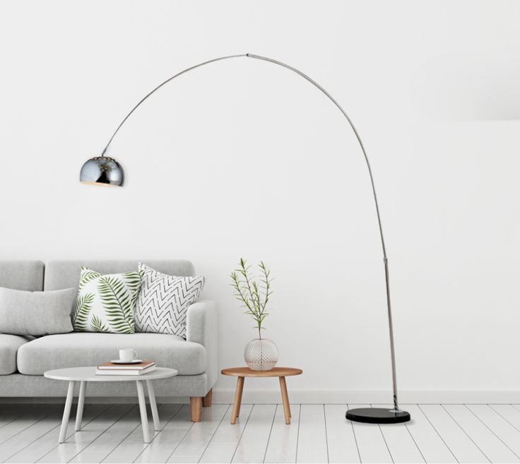Curved Stainless Steel Floor Lamp with Black Marble Base – Adjustable Arc Standing Light