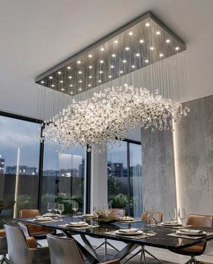 Modern 2m Crystal Chandelier | Black & Clear Glass Rectangular Ceiling Light