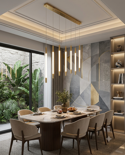 Modern Minimalist 9-Light Rectangular Linear Chandelier for Dining Table – Rose Gold / Warm White (3000K, 120cm, 45W)