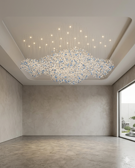 Custom 2M Modern Blue and White Stone Chandelier – Luxury Floating Cloud Design Light