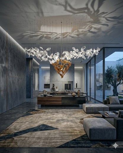 Custom Rectangular Glass Leaf Chandelier for Dining Room | 1.5m