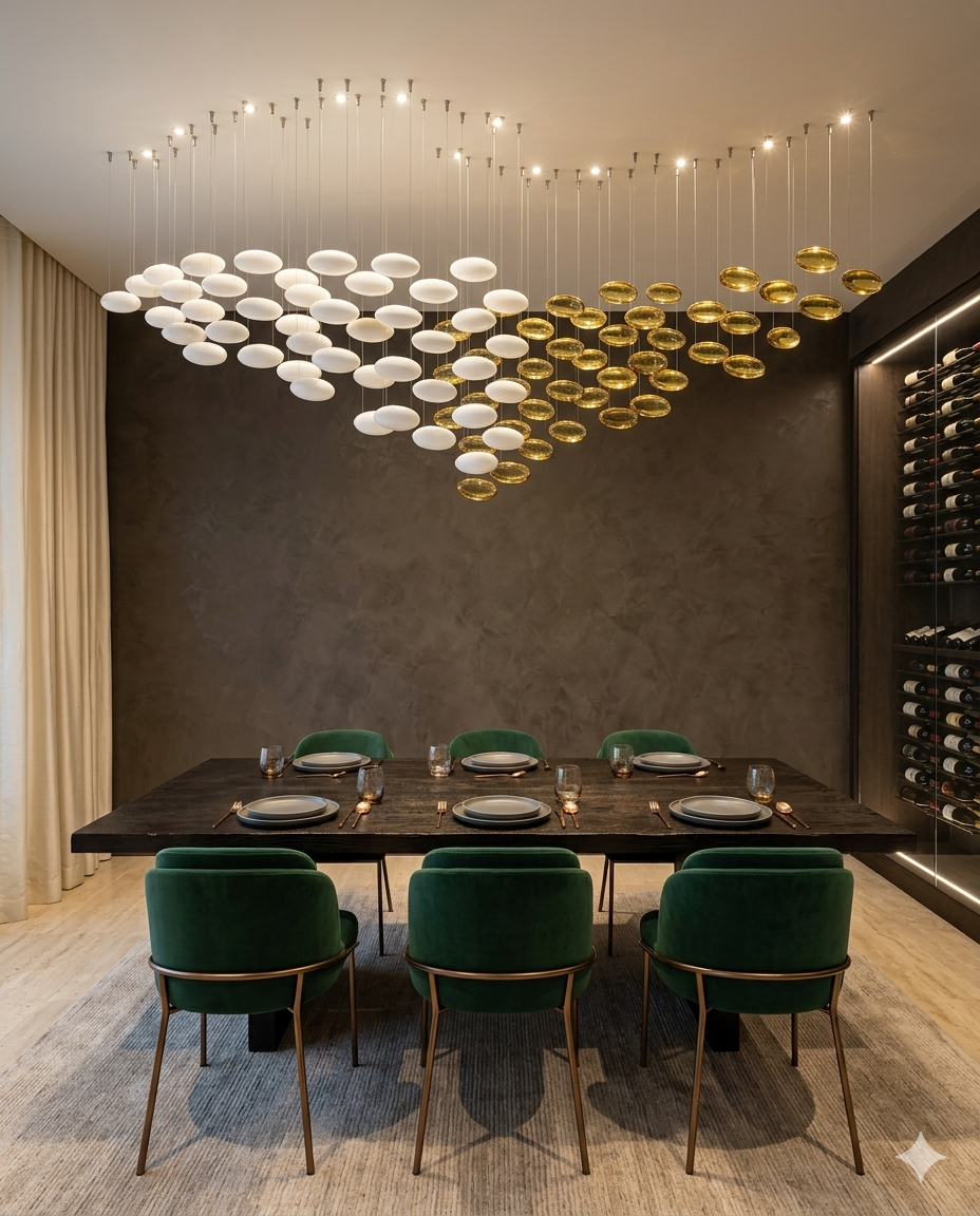 Custom Wave Glass Chandelier – Luxury White & Gold Pendant Light