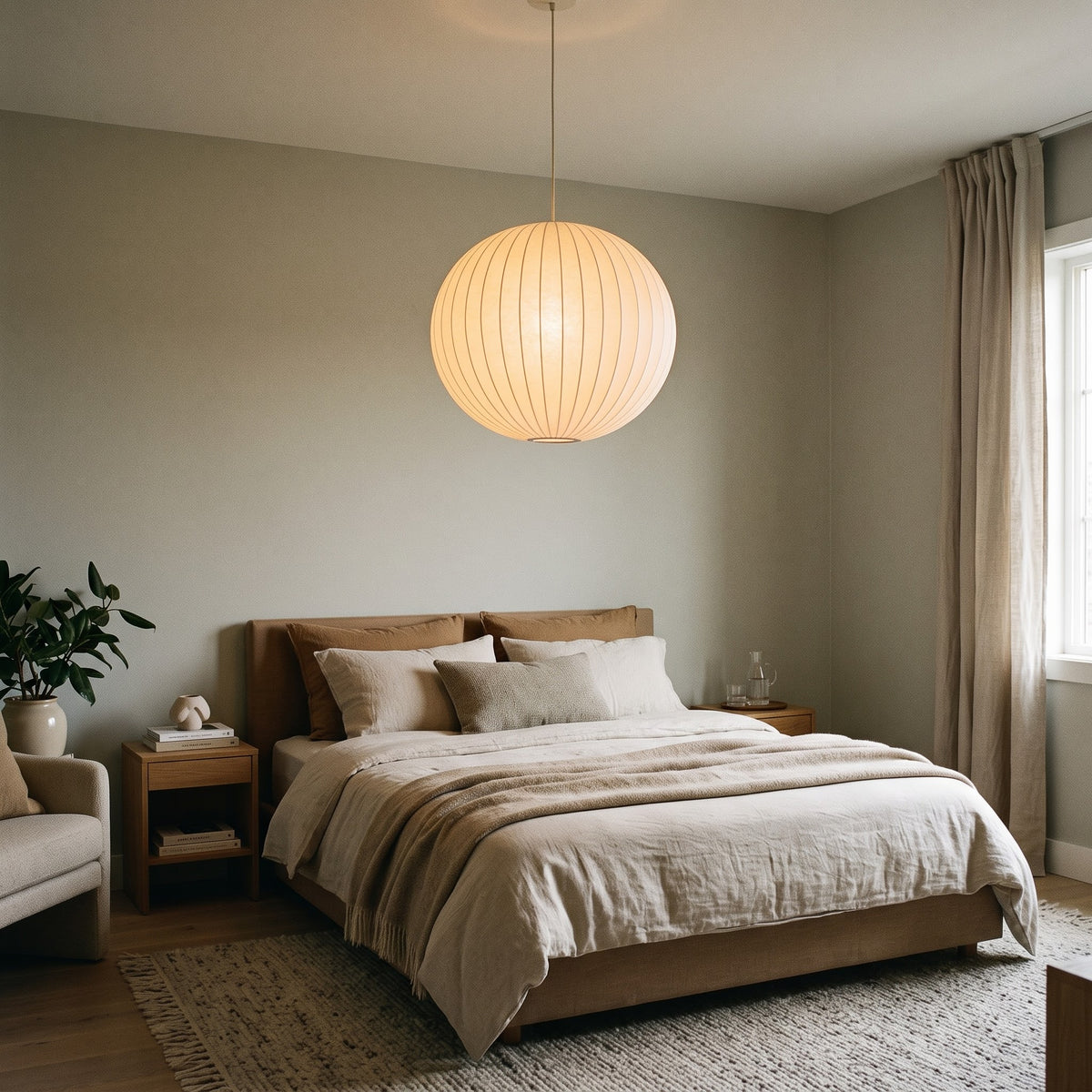 50cm Japandi Paper Globe Pendant Light – Modern Round Chandelier for Home & Commercial Spaces